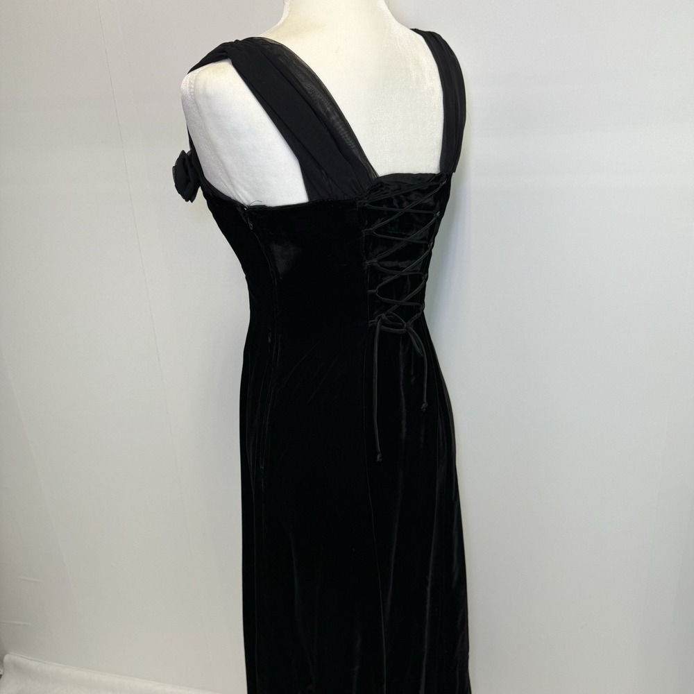 Vintage 80s Positively Ellyn Corset Black Velvet Goth Prom Cocktail Dress union - Picture 8 of 16